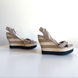 HALOGEN Tan & black ankle wrap espadrilles Wedges Summery shoes Platforms 8